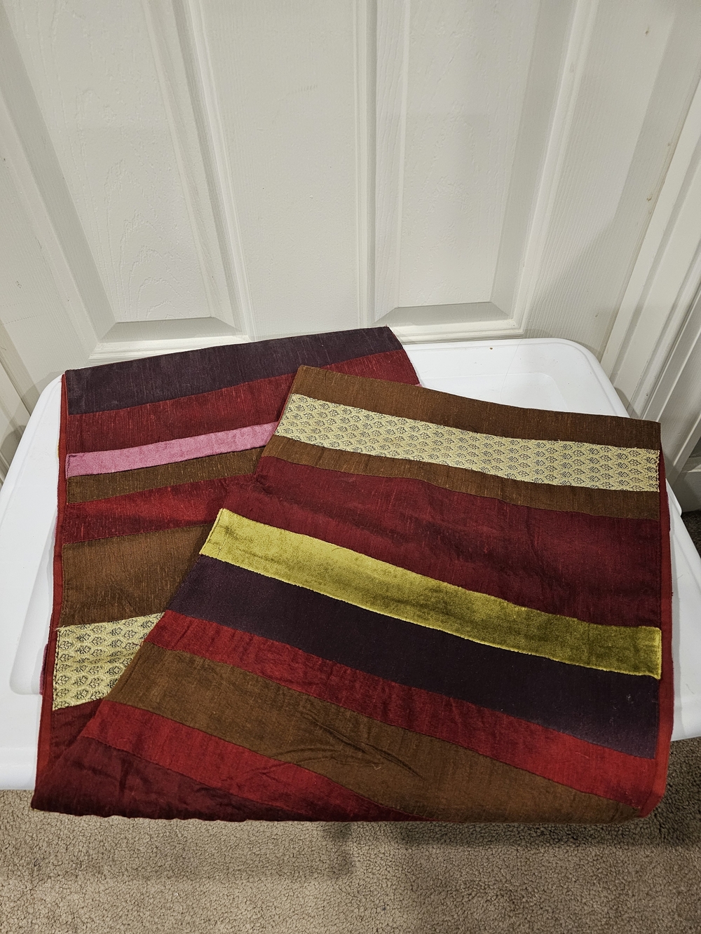 Striped Multicolor Velvet Runner - Red, Burgundy, Olive